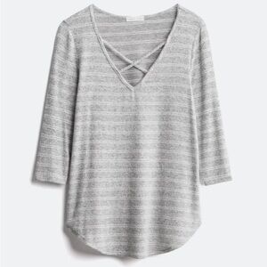 EMORY PARK Dulce 3/4 Sleeve Hacci Knit Top Shirt - Grey Stripe - Medium